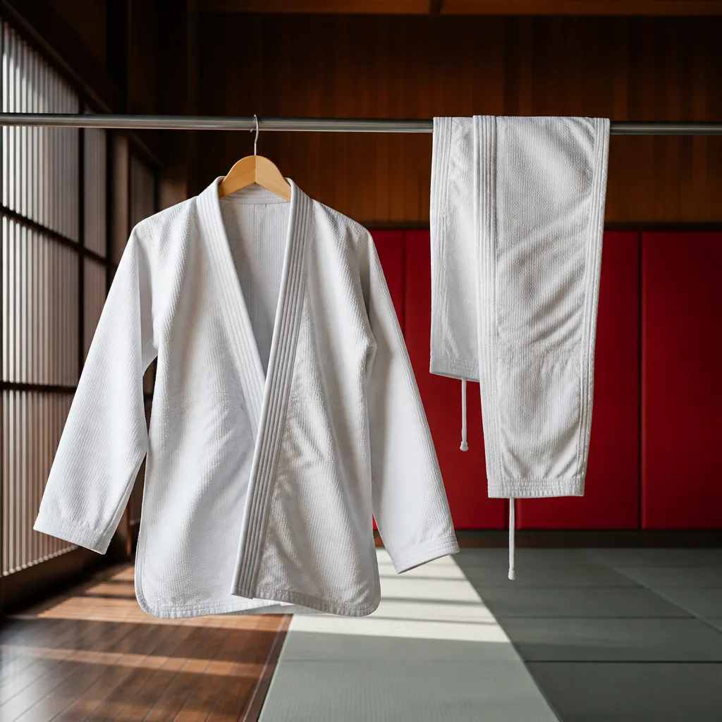 BJJ gi jacket and ripstop trousers hung to air dry