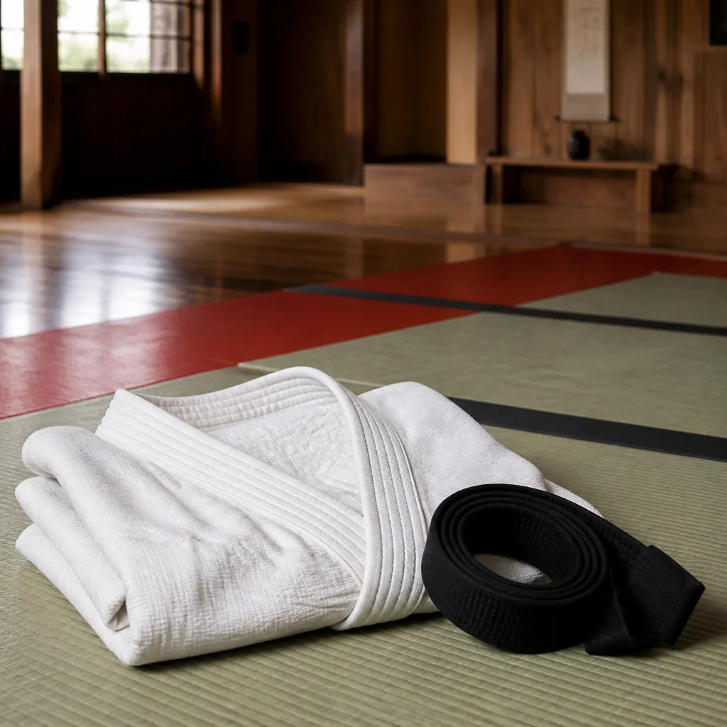 a historic style wooden dojo hall with tatami flooring