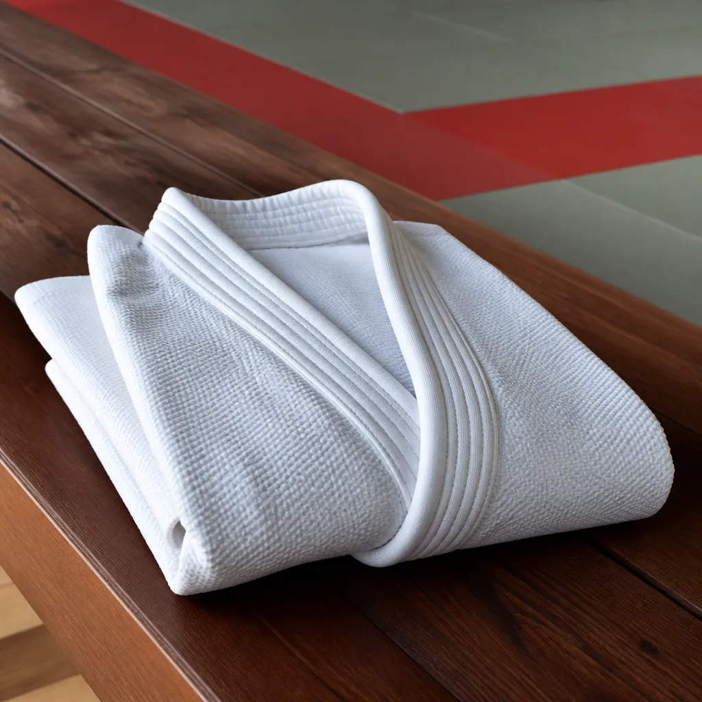 Folded judogi jacket showing reinforced collar and heavy weave