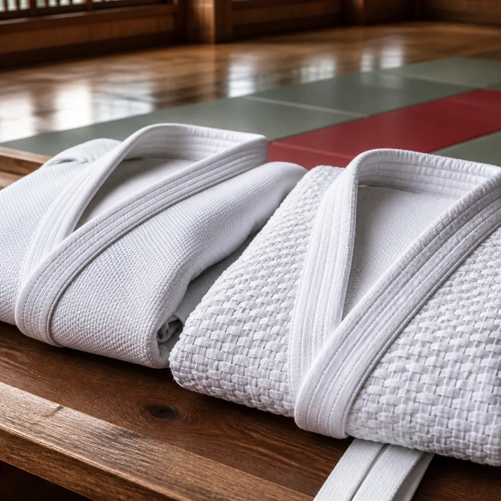 Close-up comparison of single weave and double weave judogi fabric