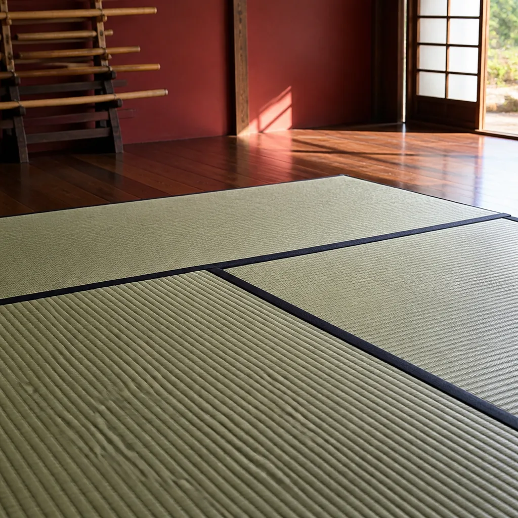 traditional woven tatami mat flooring in a dojo