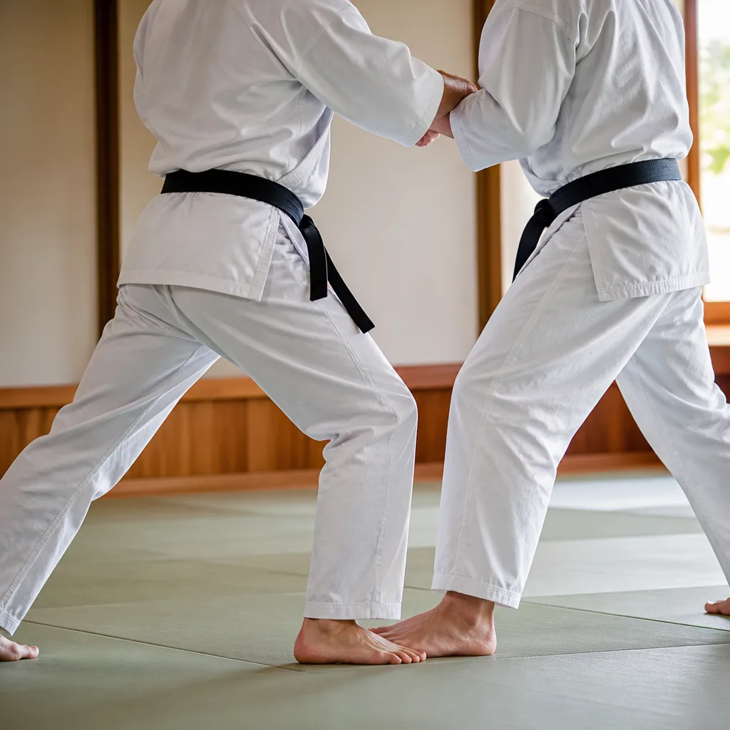two experienced training partners in a light sparring exchange on a mat