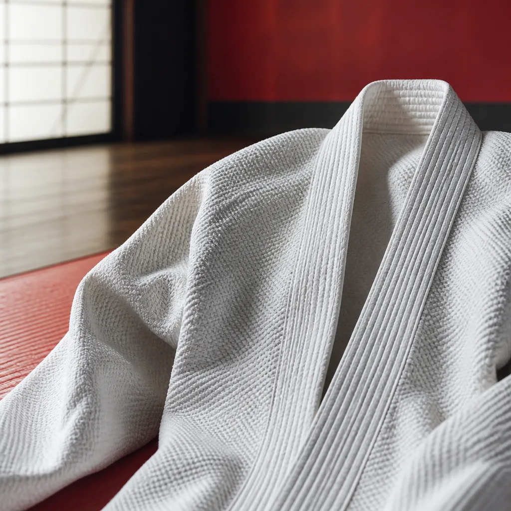 Close up of a heavy woven judogi jacket fabric showing its texture